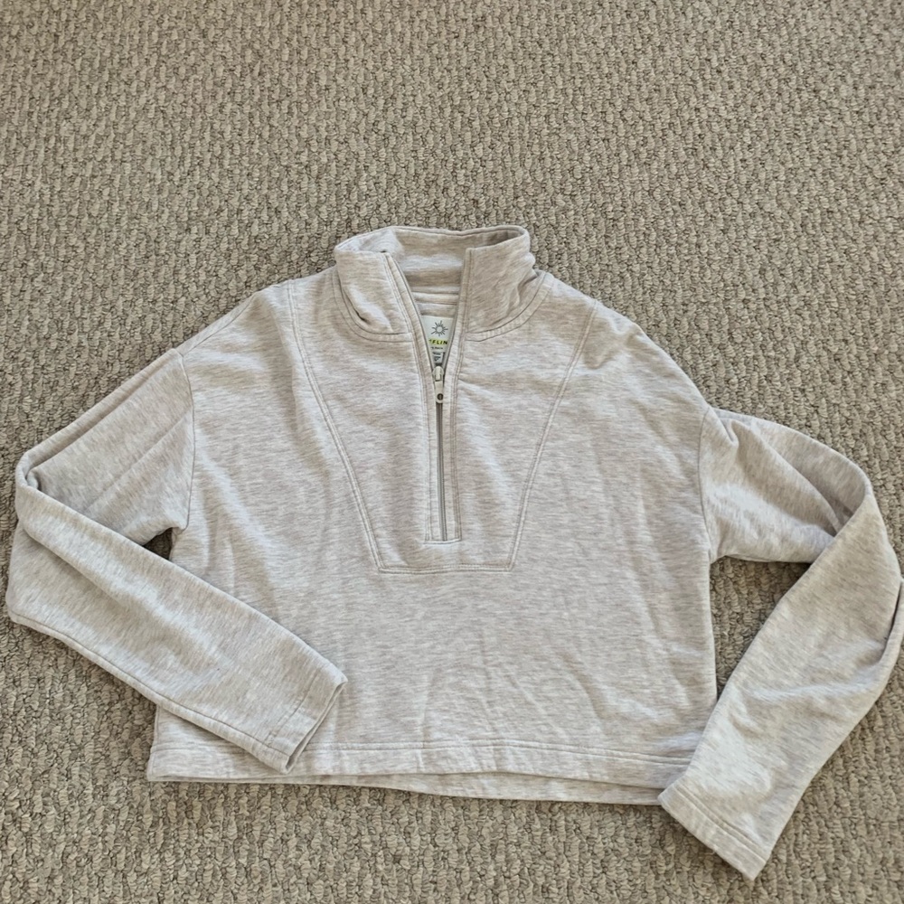 Aerie Quarter Zip Cropped Oatmeal Hoodie XXS EUC